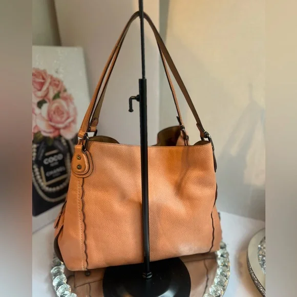 Coach Edie salmon Scalloped Pebble Leather Shoulder Bag - Picture 3 of 16